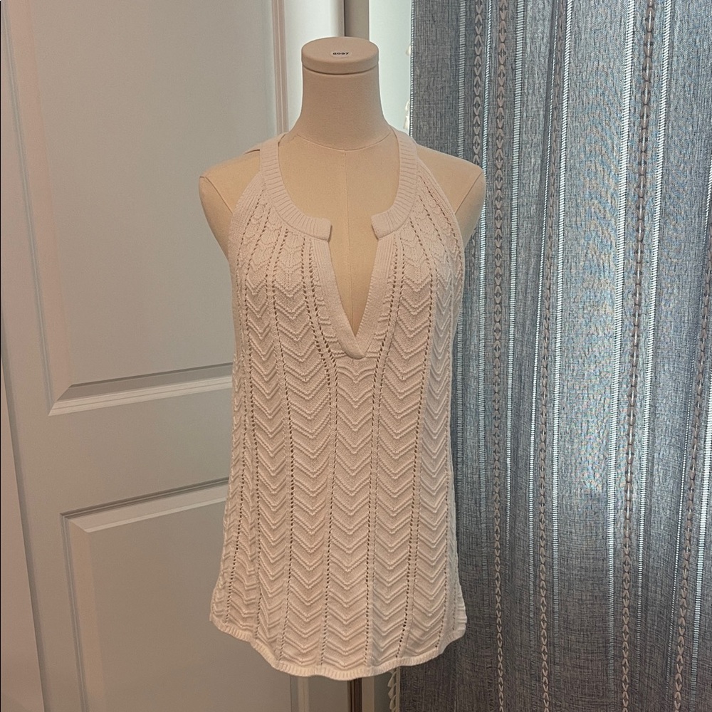 White Knit Halter Top Sweater Loft XL cotton 8097FL